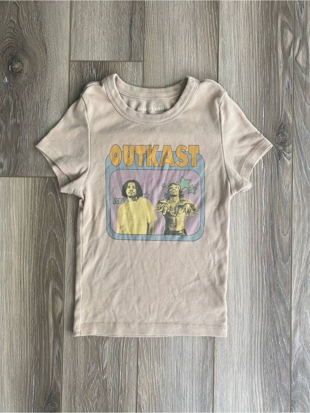 American Eagle Tan Ribbed Outcast Band Baby Tee Size XS